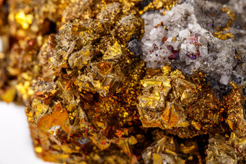 Macro mineral stone  Chalcopyrite on a white background