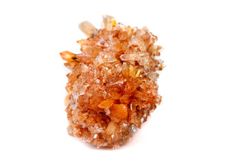 Macro of mineral stone Creedite on microcline on white background