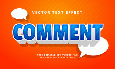 Comment 3D editable text style effect. Comment text effect with blue shadow color theme