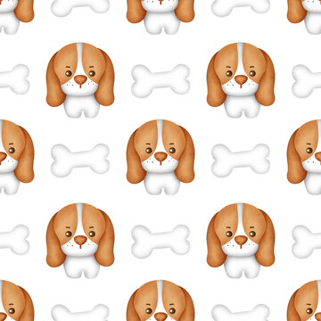 .Handrawn Cute  beagle dogs  seamless pattern