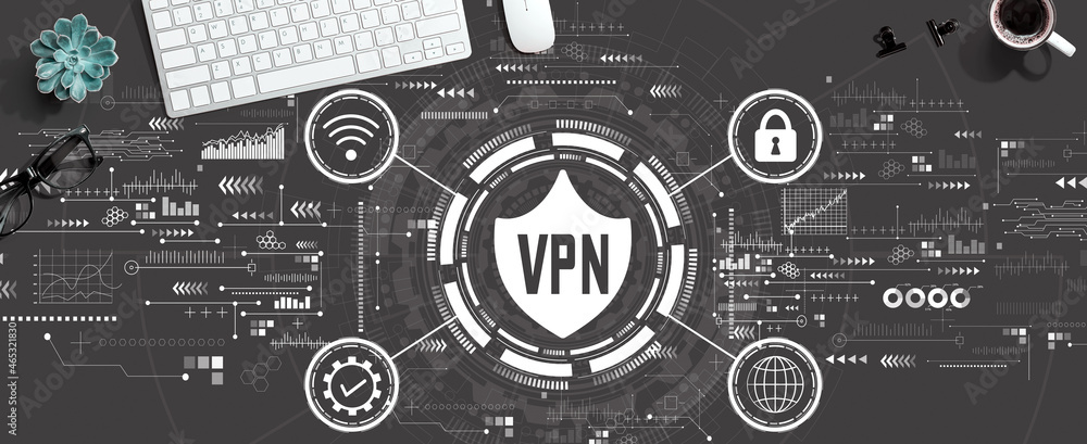 Poster vpn concept with a computer keyboard and a mouse