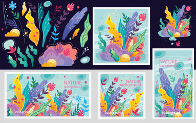 Set of Floral abstract vector illustrations Modern trendy style