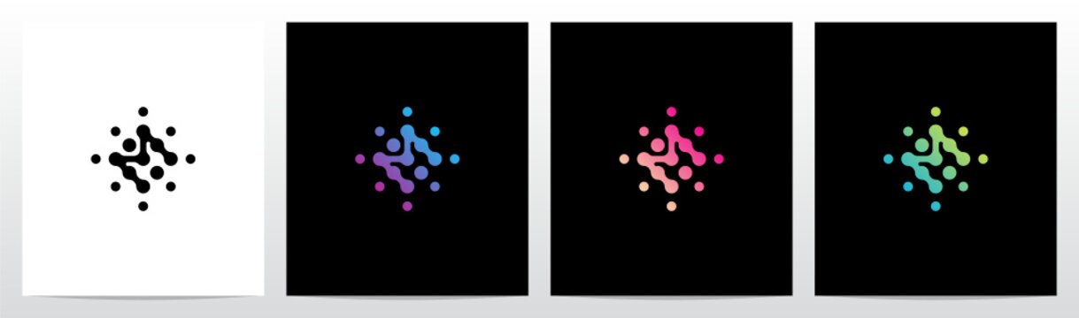 Connection Dots Rotate Letter Logo Design M