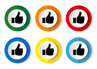 Like vector icon set, modern design, flat design illustration with web buttons in 6 colors options