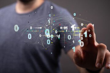 Neural network 3D illustration. Big data and cybersecurity