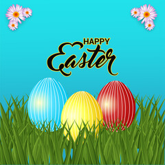 Happy easter background with colorful easter eggs and bunny
