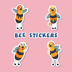 Bees sticker set showing negative emotions.