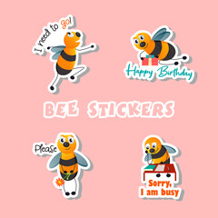 Cute bees sticker set.