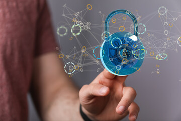 Security Shield concept, data protection. Shield with dots and lines connectio