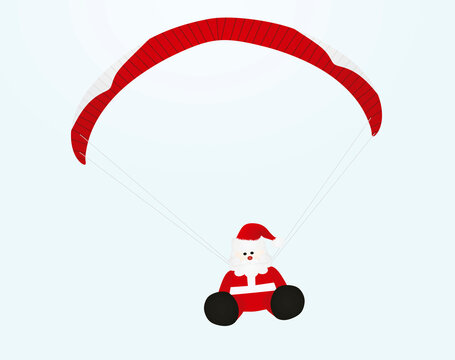 Santa Claus landing on parachute. vector
