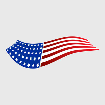 usa, america, vector flag with waves and bends waving in the wind on a white background.