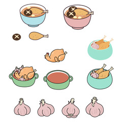 A soup made from garlic and chicken, in different combinations.