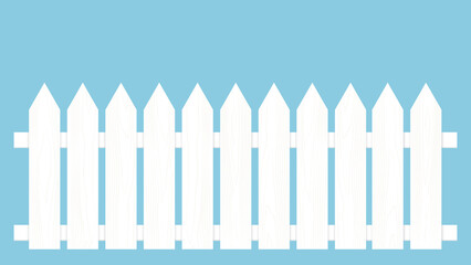 White wooden fence isolated on blue background with parallel plank old. Vector illustration