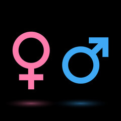Sex symbols vector icon isolated on black background.