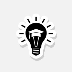 Light bulb and graduation cap sticker icon isolated on white background