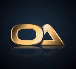 Initial 2 letter Logo Modern Simple Gold in Dark Background with Reflection OA