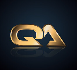 Initial 2 letter Logo Modern Simple Gold in Dark Background with Reflection QA