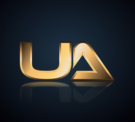 Initial 2 letter Logo Modern Simple Gold in Dark Background with Reflection UA