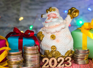 Gifts and money for the holiday. Holiday New Year and Christmas. New Year's card.
