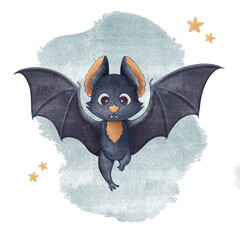 The cute baby Halloween bat watercolor poster - obrazy, fototapety, plakaty
