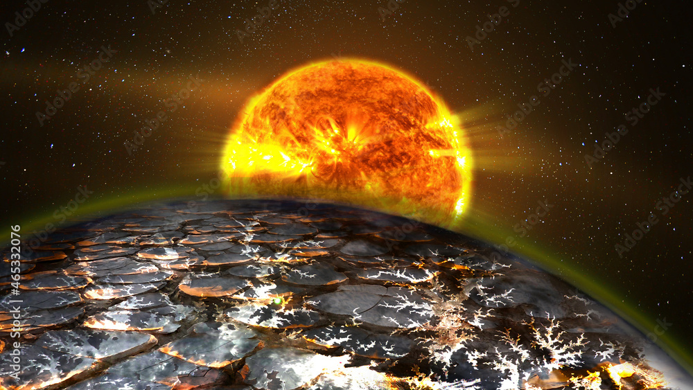 Wall mural sunrise over alien planet. elements of this image furnished by nasa.