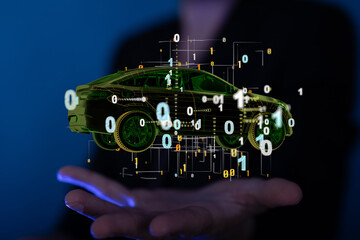 Hologram auto, futuristic polygonal model auto.