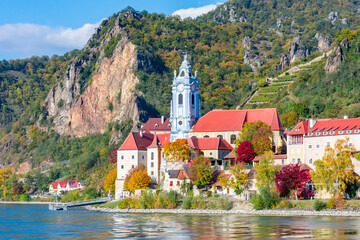 Durnstein town in Wachau valley in autumn, Austria