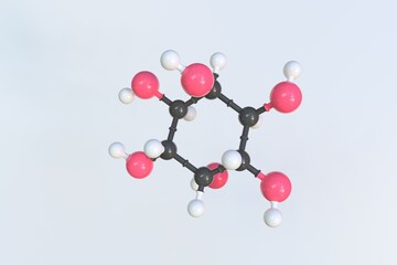 Molecule of inositol, isolated molecular model. 3D rendering