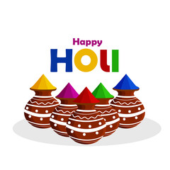 Happy holi indian festival with mud color pot and color gun
