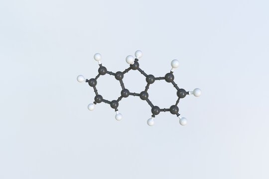 Fluorene molecule made with balls, scientific molecular model. 3D rendering