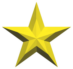 5 point star - Christmas Star - yellow single isolated on white - 3d rendering