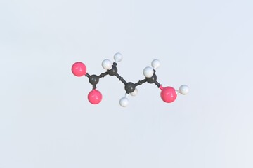 Molecule of gamma-hydroxybutyrate, isolated molecular model. 3D rendering