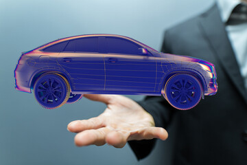 Hologram auto, futuristic polygonal model auto.