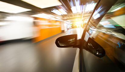 View from Side of high-speed car in the tunnel, Motion Blur