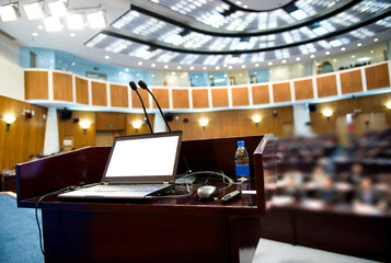 Speaker's table in conference room.
