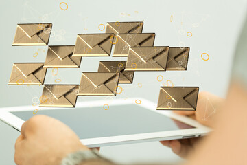  hand using mobile smartphone with email icon, Email concept, copy space