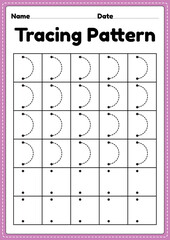 Tracing pattern right curve lines worksheet for kindergarten, preschool and Montessori school kids to improve handwriting practice activities. - obrazy, fototapety, plakaty