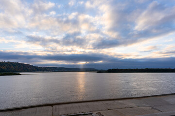 Beautiful view from the embankment at sunset