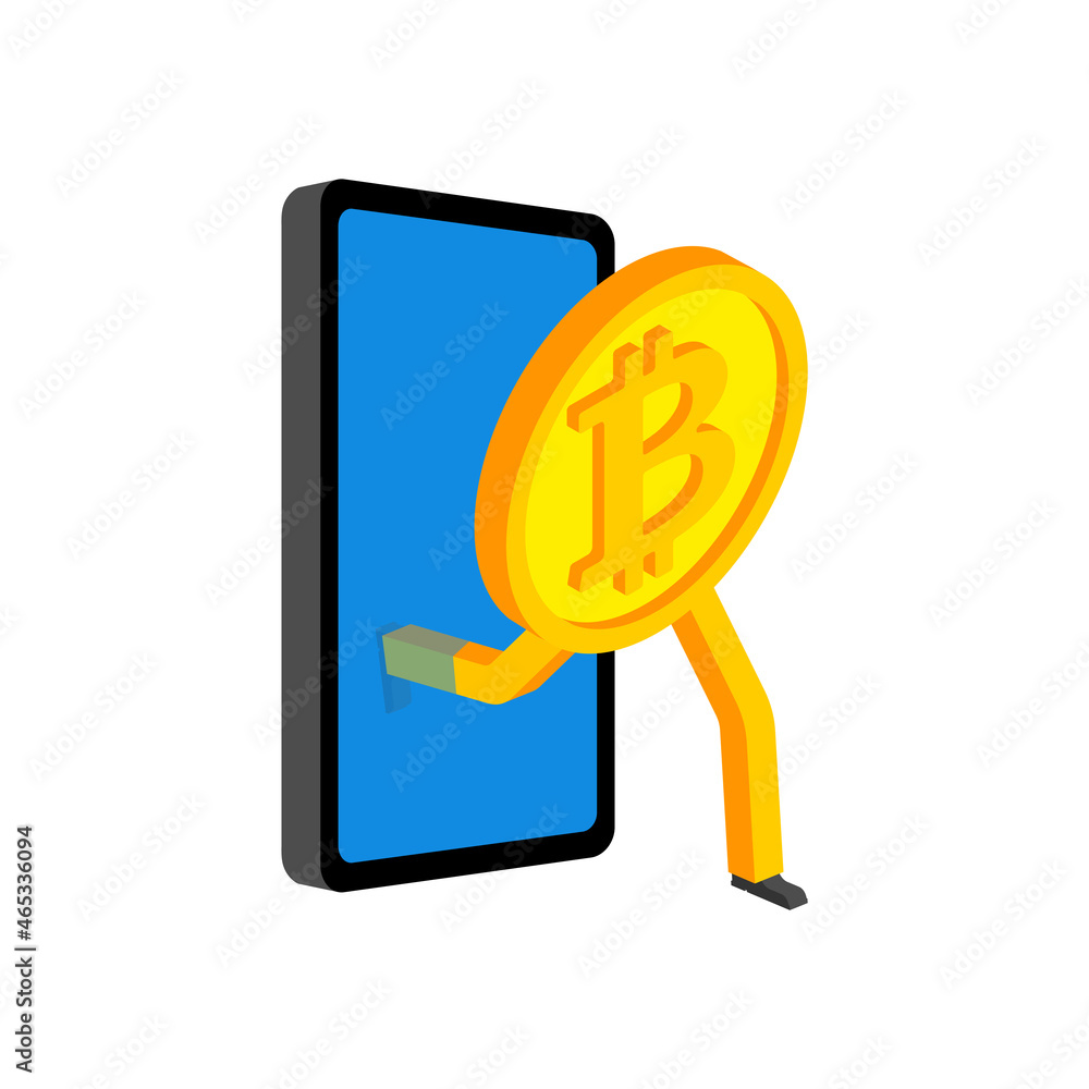 Poster bitcoin run away smartphone. concept of making money on internet using cryptocurrency. cryptocurrenc
