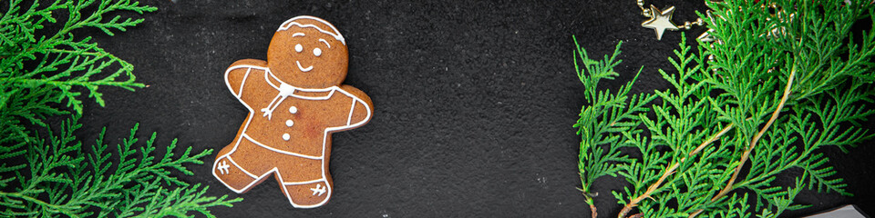 gingerbread christmas cookie new year treat hand painted sweet dessert ginge meal snack on the table copy space food background 