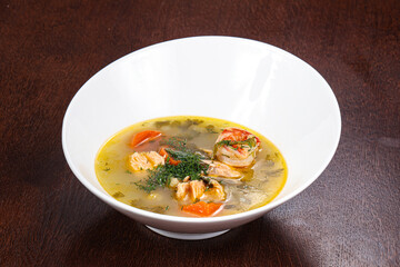 Fish soup with salmon and prawn