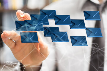 Businessman using data network with his fingers