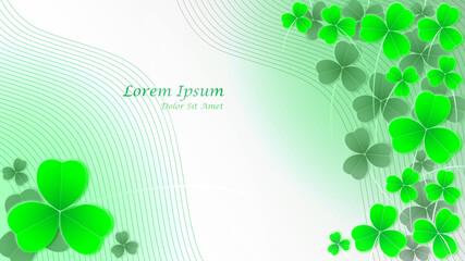 Saint Patrick event background . Green Clover leafs wallpaper with neumorphism effects. 
