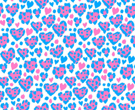 Seamless pattern with heart leopard, cheetah or jaguar print.