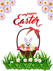Happy easter day celebration greeting card with creative green grass with easter bunny