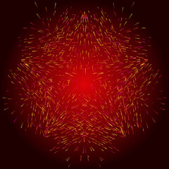 Abstract red color background with particles. 5 corner star on a dark background.