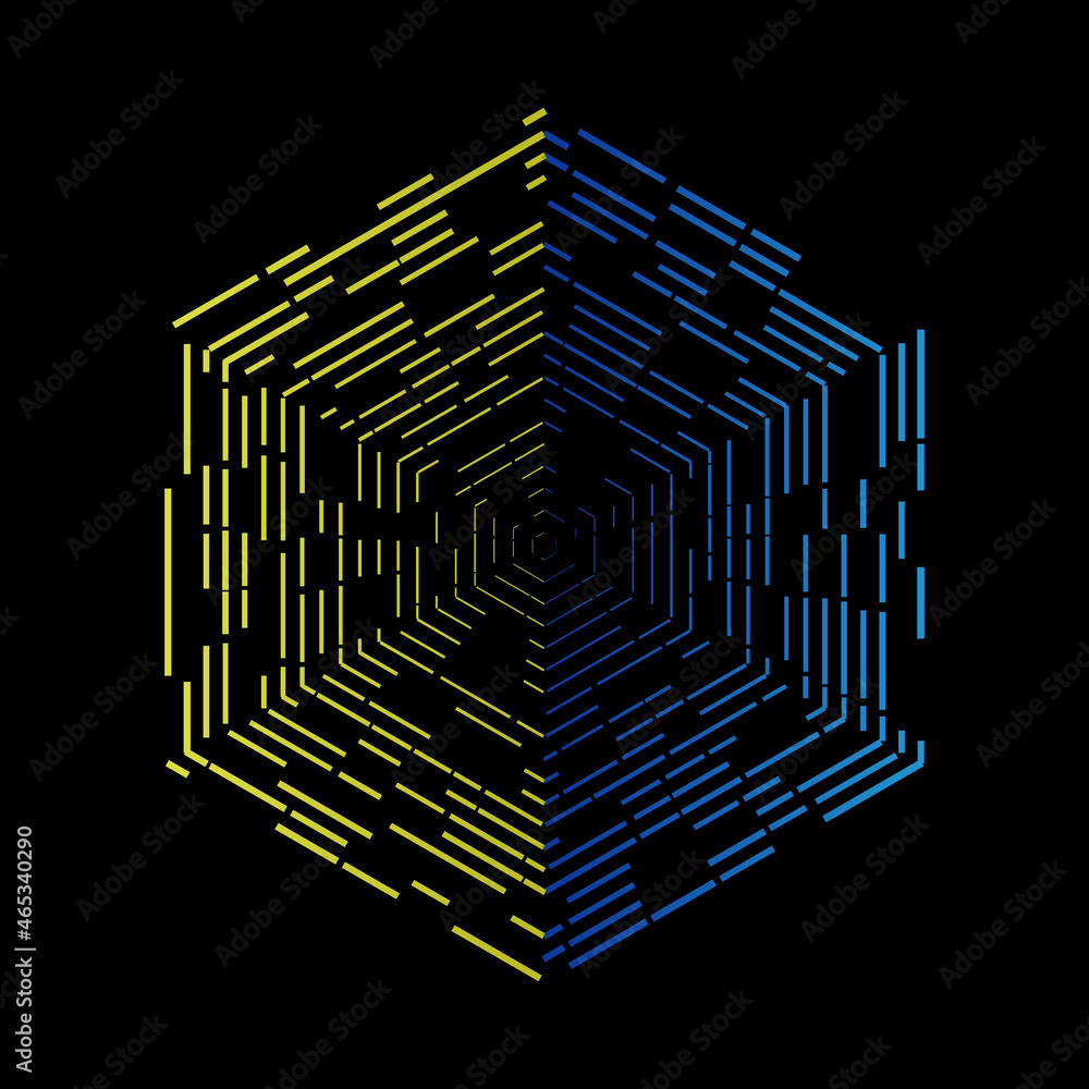 Poster abstract art geometric blue and yellow lines in hexagon shape. decorative color pattern background o