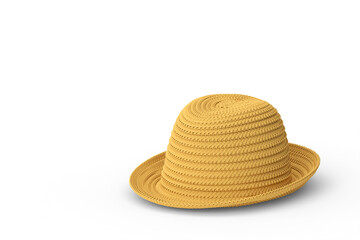 Fototapeta na wymiar Vintage straw beach sun hat isolated on white background and sun protection