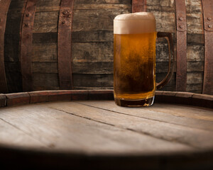 Wooden oak barrel isolated on white background