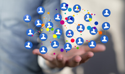 Businessman using data network with his fingers